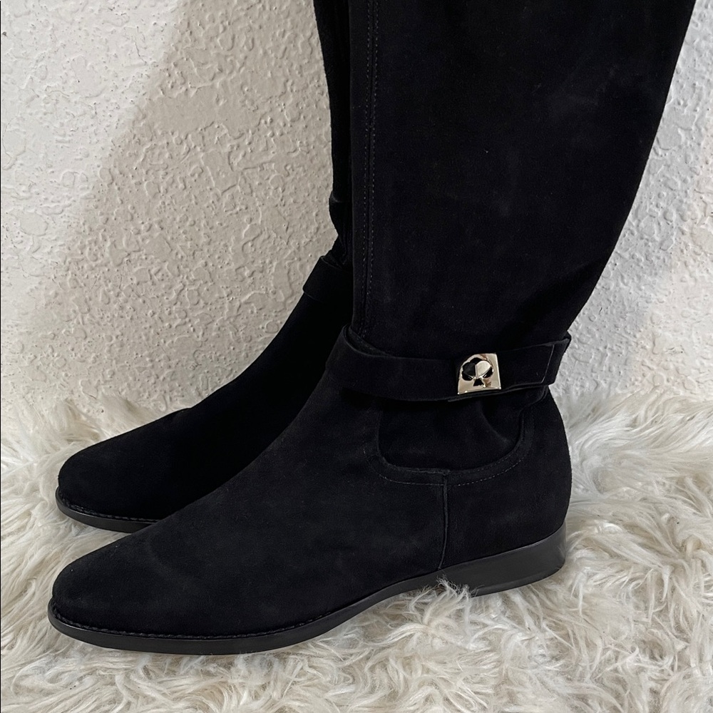 KATE SPADE New York Verona Suede Black Knee High Boots With Spade Charm Size 8 - Picture 2 of 11